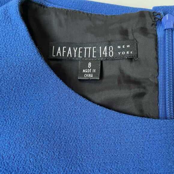 Lafayette 148 Wool Sheath Dress Ruched Cobalt Blue Professional 8 EUC - Picture 4 of 11